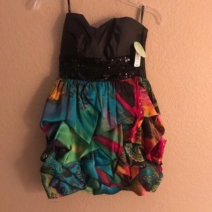 Strapless black/multi cocktail/homecoming dress